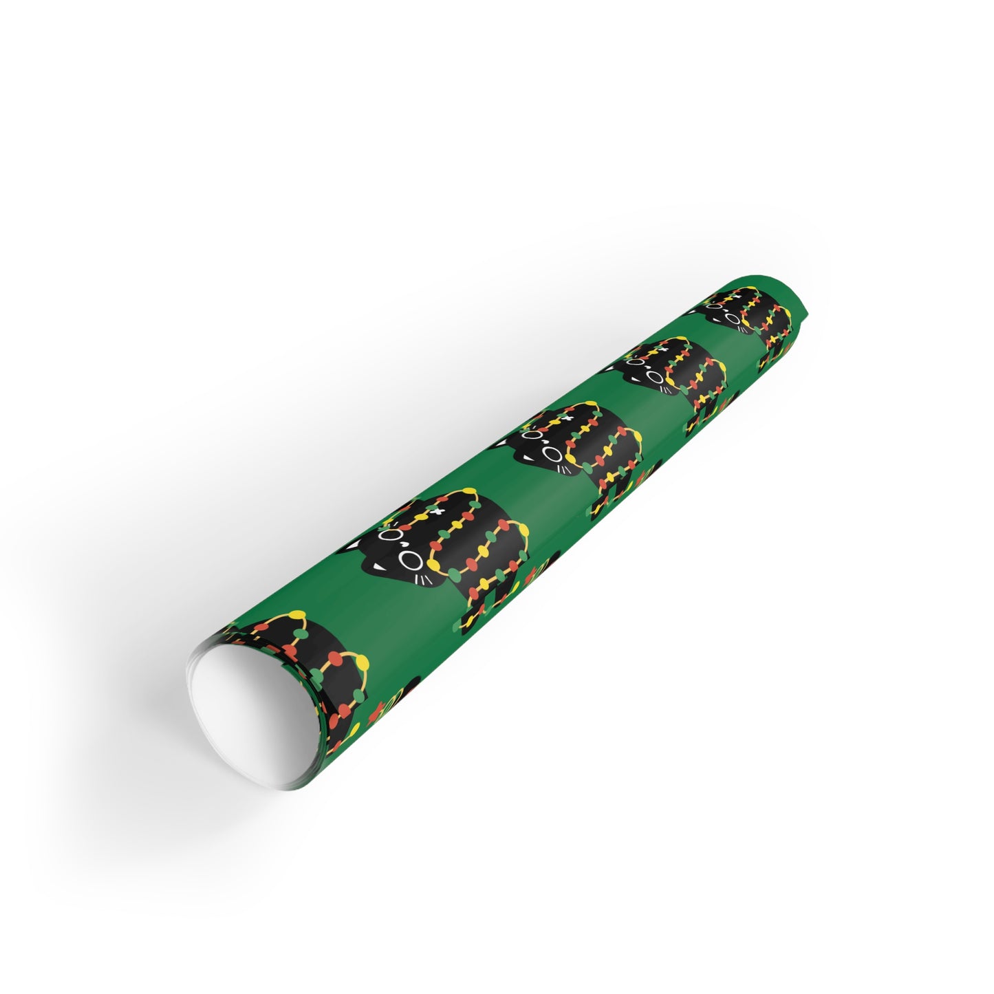 Cat Tangled in Christmas Lights Wrapping Paper Roll (Green)