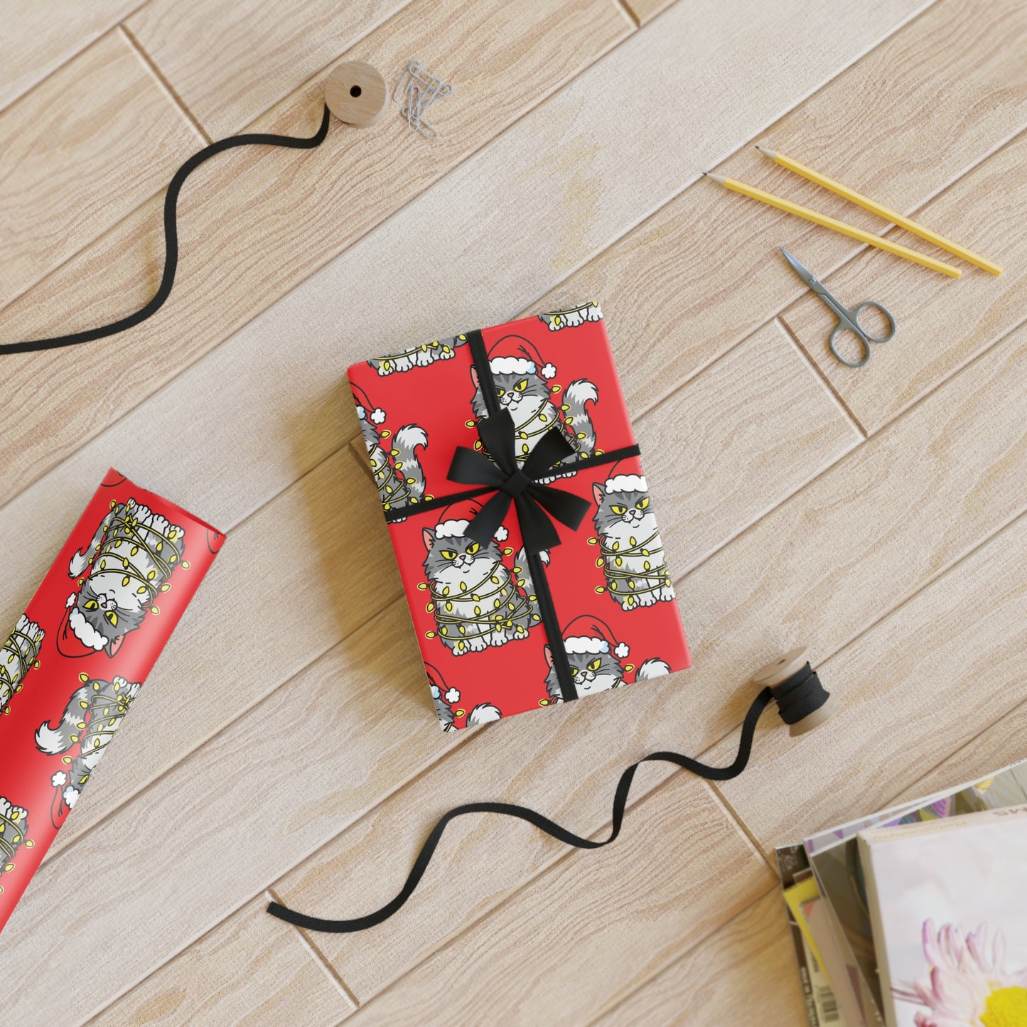 Angry Christmas Cat Wrapping Paper Roll