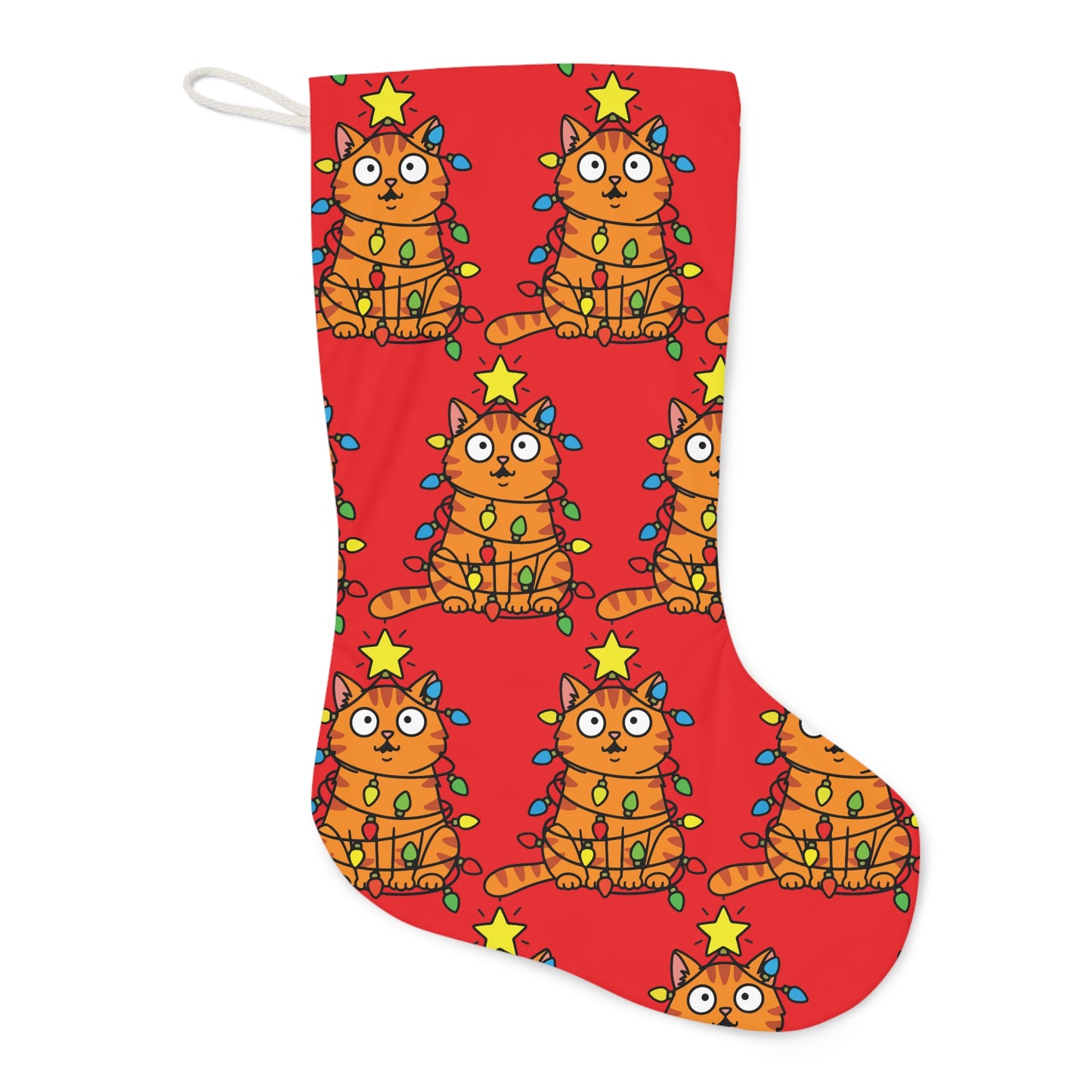 Orange Cat Christmas Stocking (Red)