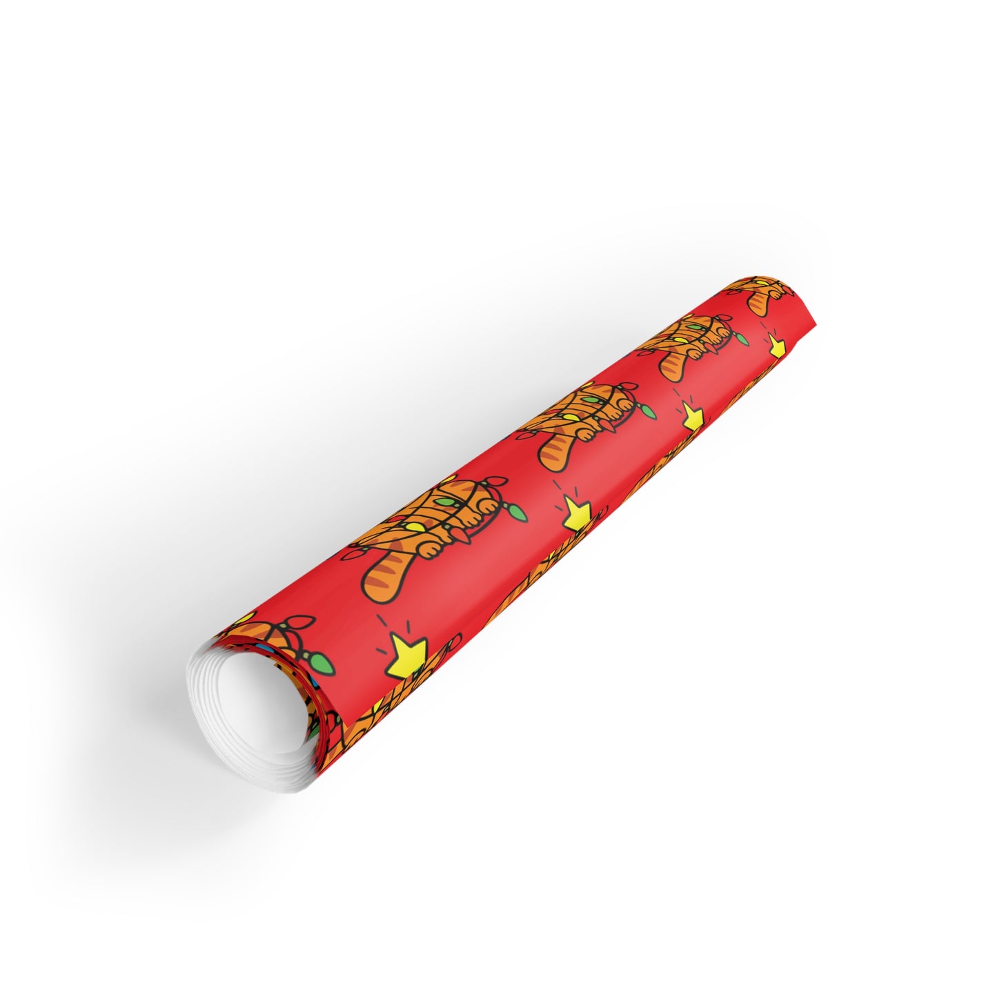 Orange Cat Tangled in Christmas Lights Wrapping Paper Roll (Red)