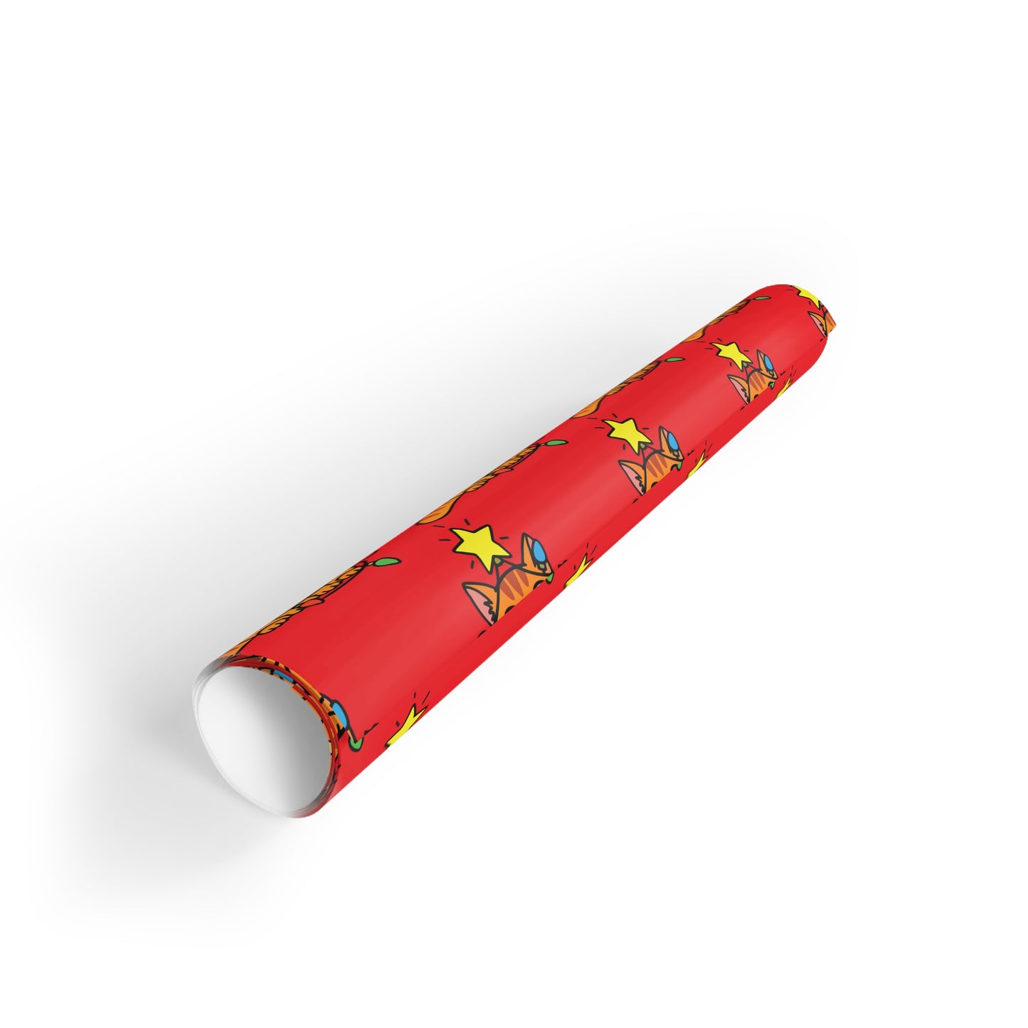 Orange Cat Tangled in Christmas Lights Wrapping Paper Roll (Red)