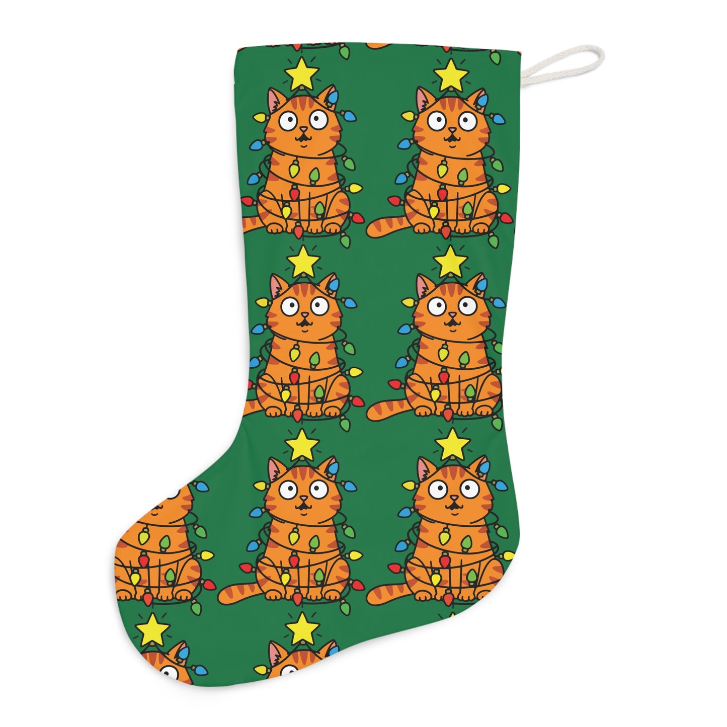 Orange Cat Christmas Stocking (Green)