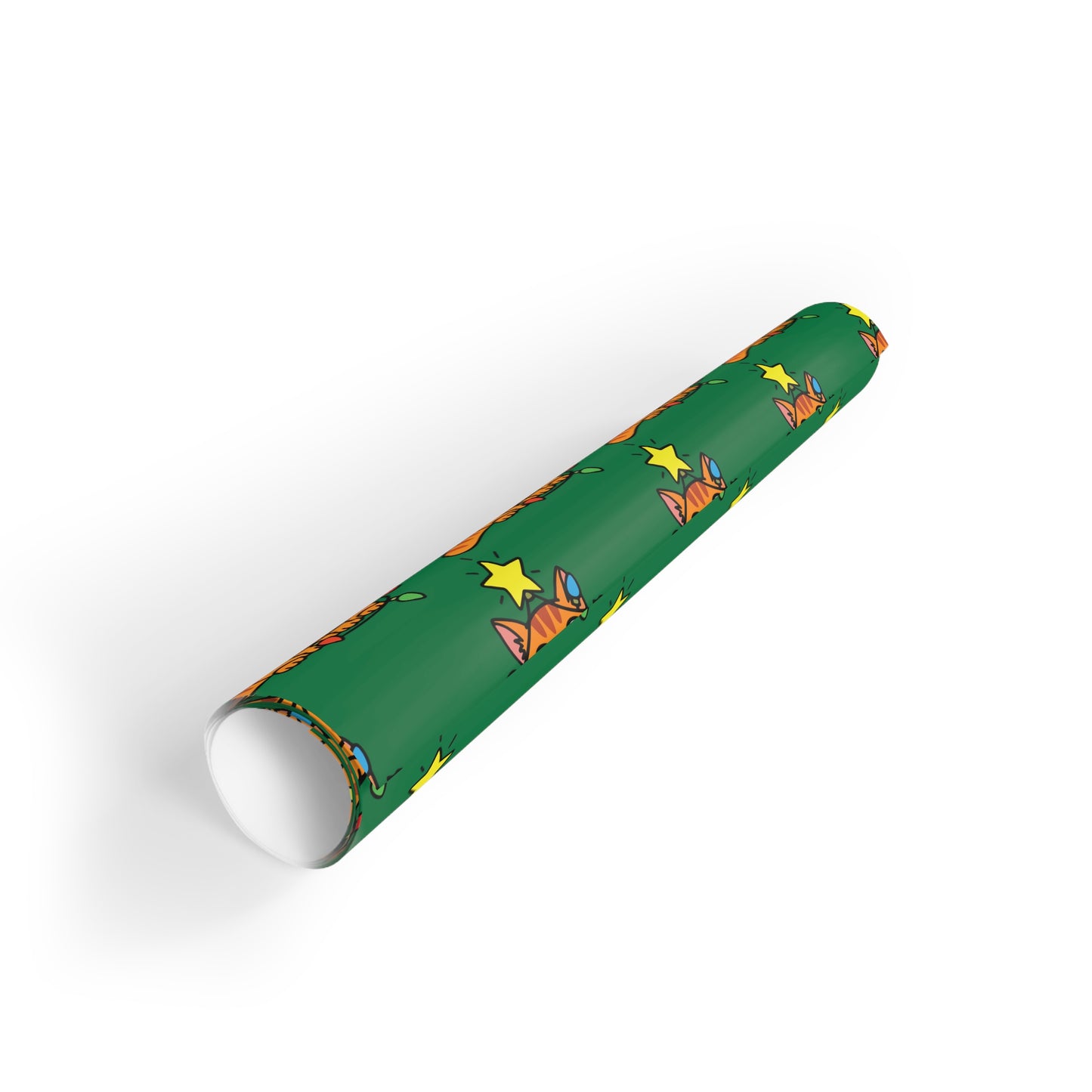 Orange Cat Tangled in Christmas Lights Wrapping Paper Roll (Green)