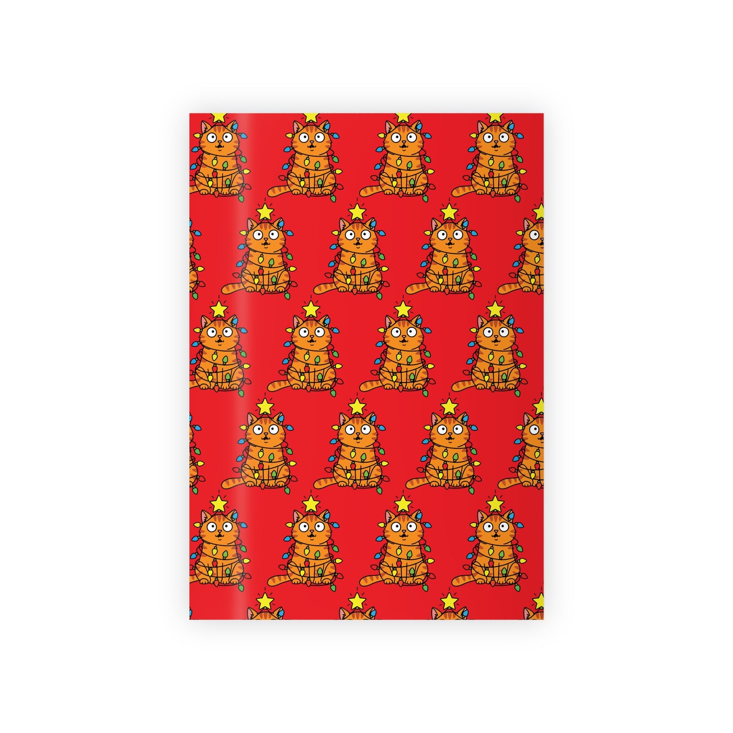Orange Cat Tangled in Christmas Lights Wrapping Paper Roll (Red)