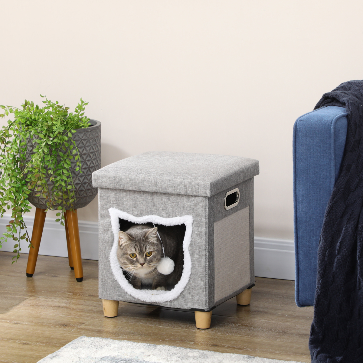 Grey Cat Ottoman Hideaway with Cushion and Scratch Pad