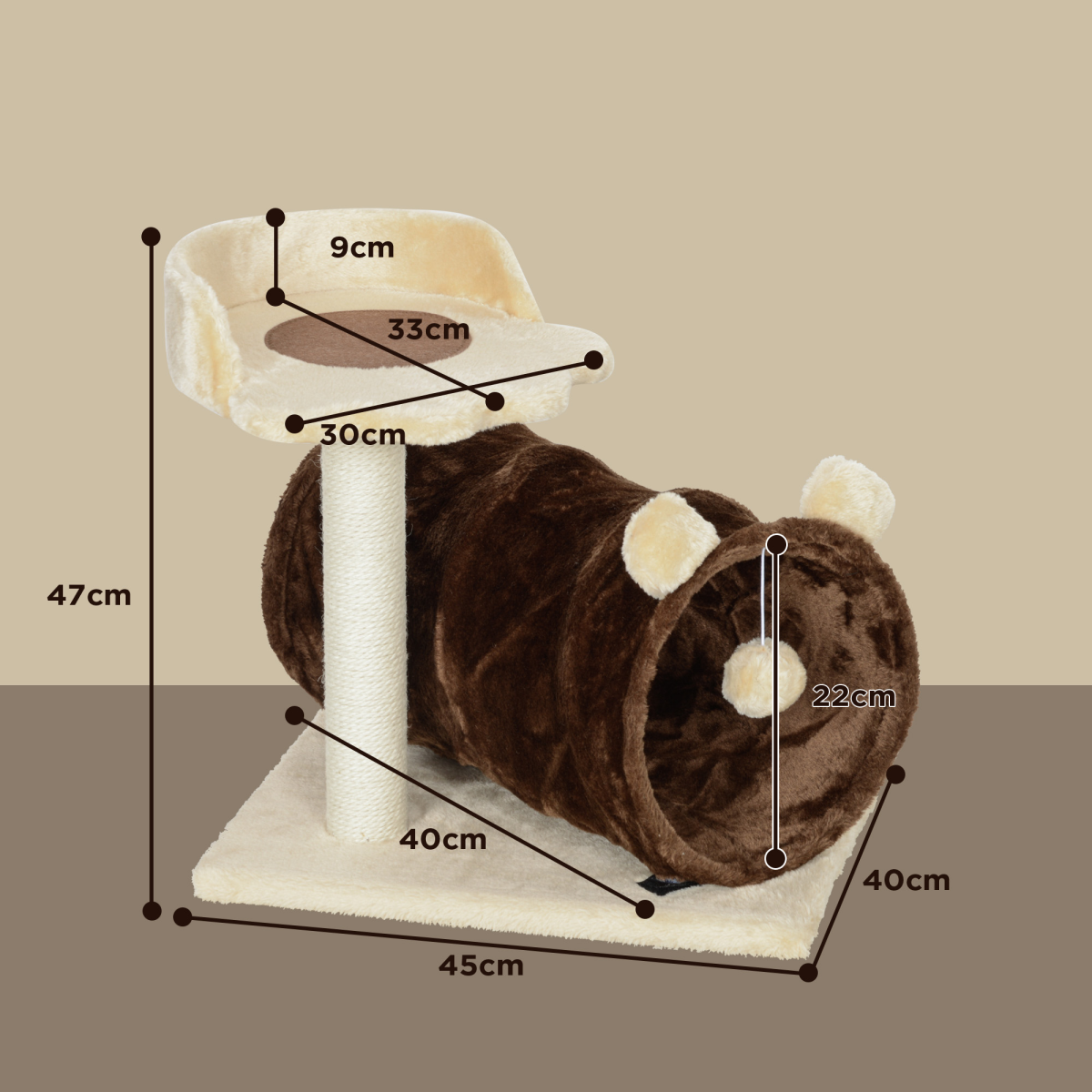 Cat Tree with Tunnel, Scratching Post & Bed