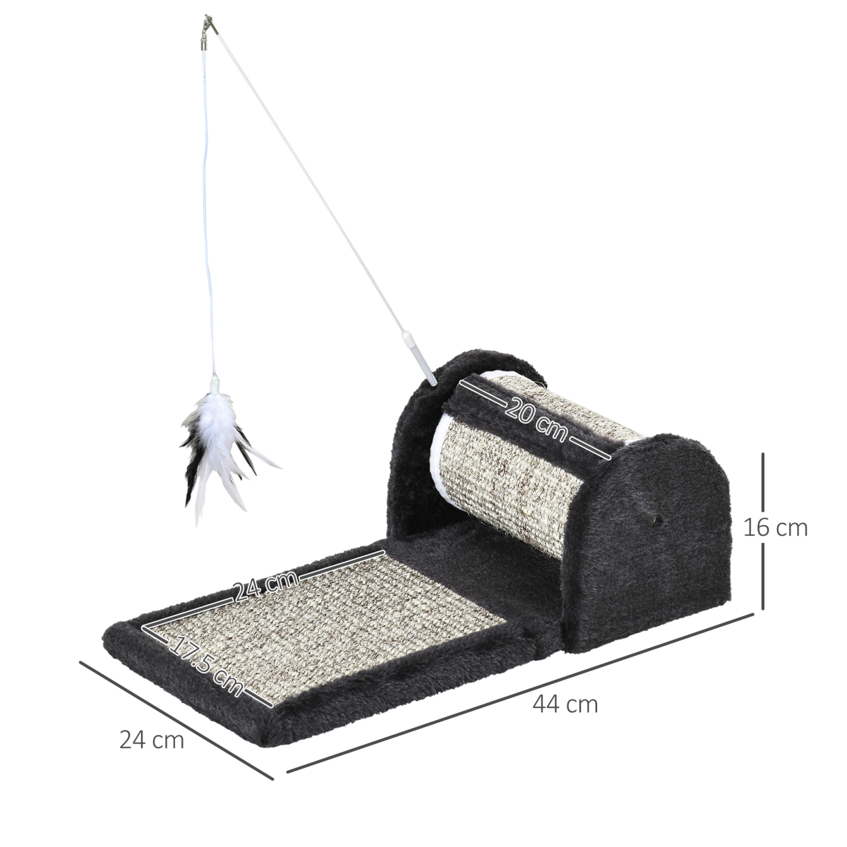 Cat Scratcher with Sisal Mat, Plush Bed & Feather Toy