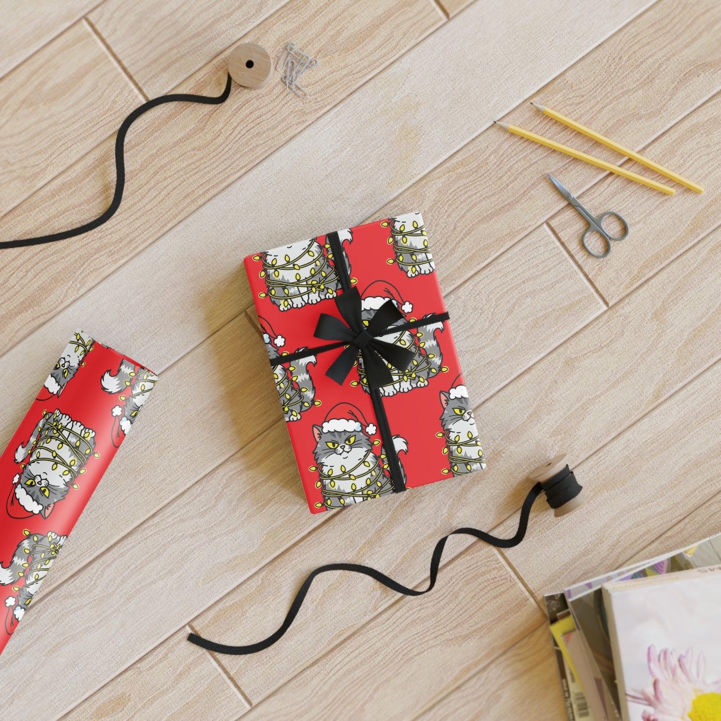 Angry Christmas Cat Wrapping Paper Roll