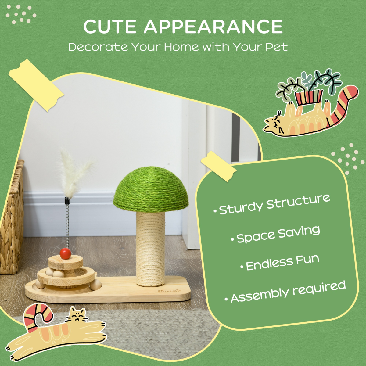 The Magic Mushroom – Cat Scratcher with Sisal Post & Toy Balls