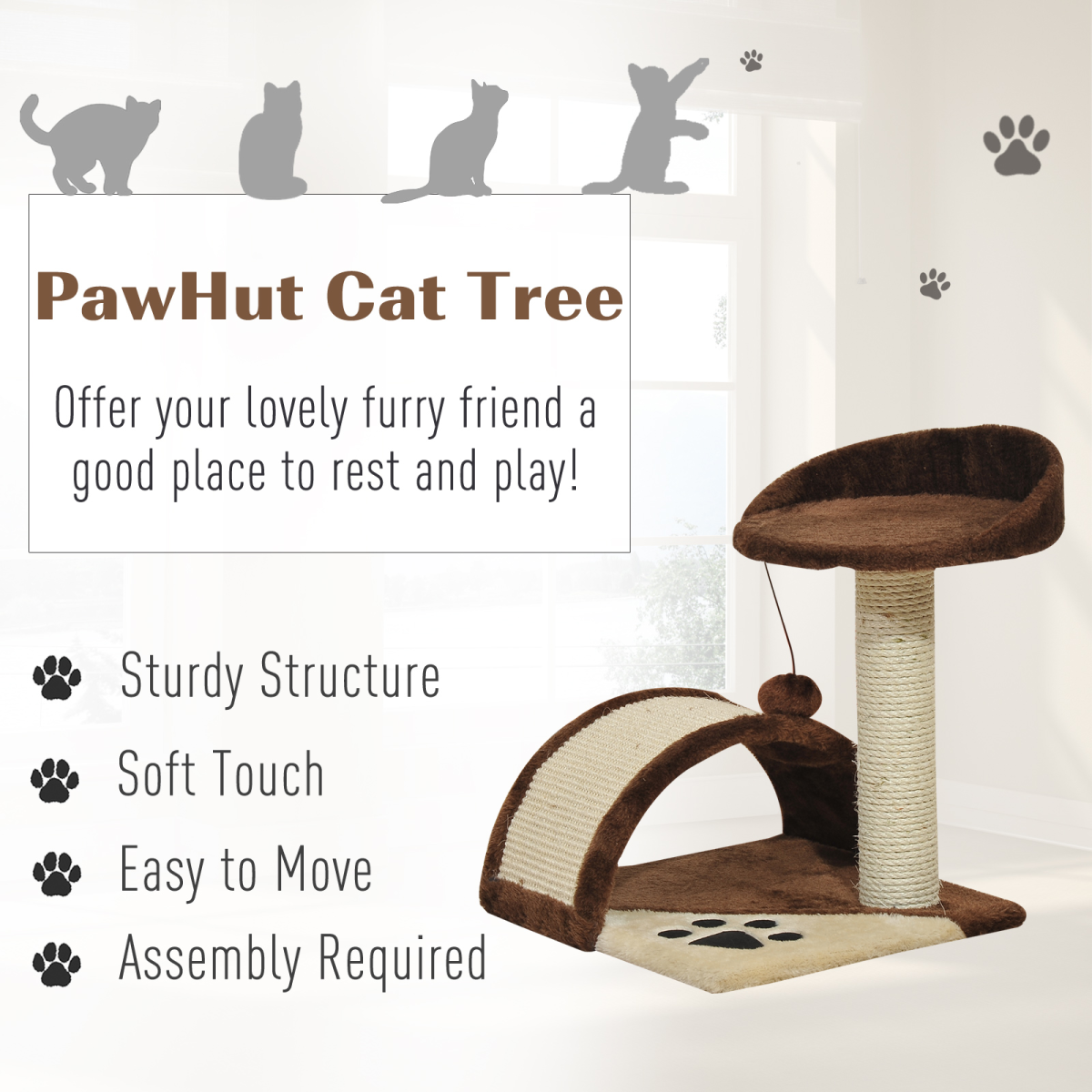 Cosy Cat Tree with Scratching Post, Sisal Ramp & Play Toy