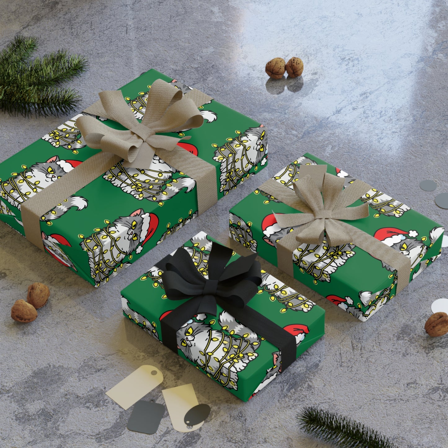Angry Cat Green Wrapping Paper Roll