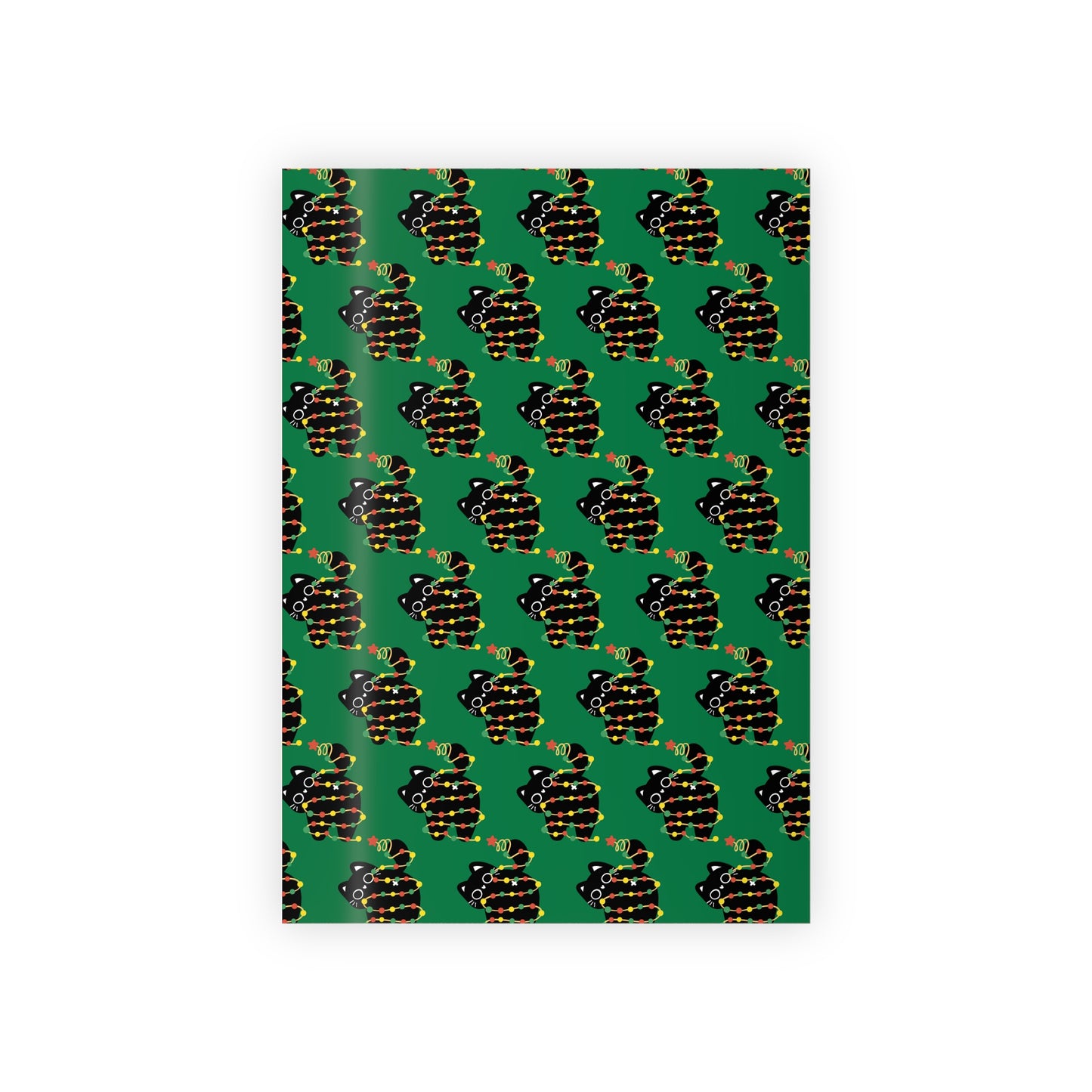 Cat Tangled in Christmas Lights Wrapping Paper Roll (Green)