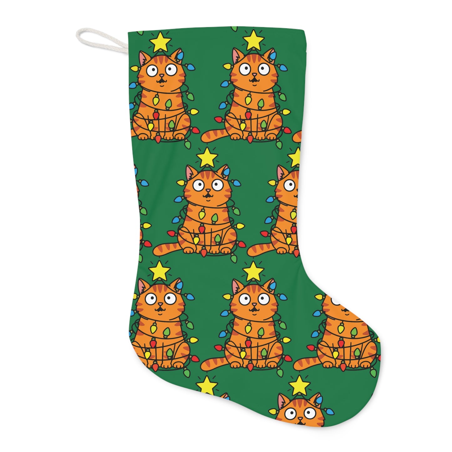 Orange Cat Christmas Stocking (Green)
