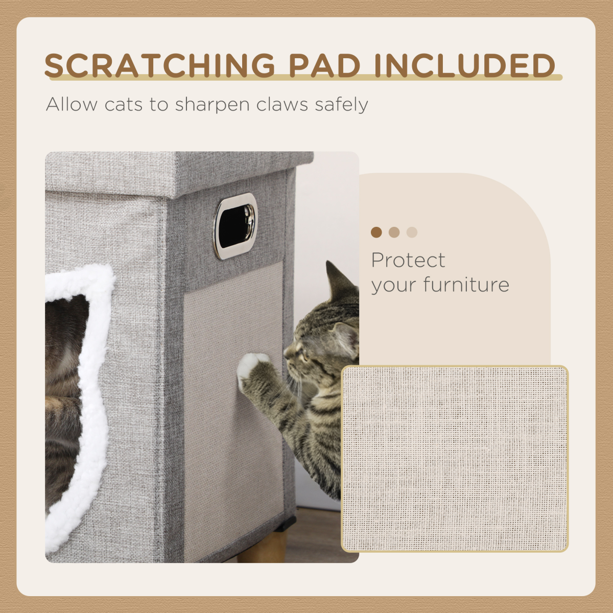 Grey Cat Ottoman Hideaway with Cushion and Scratch Pad