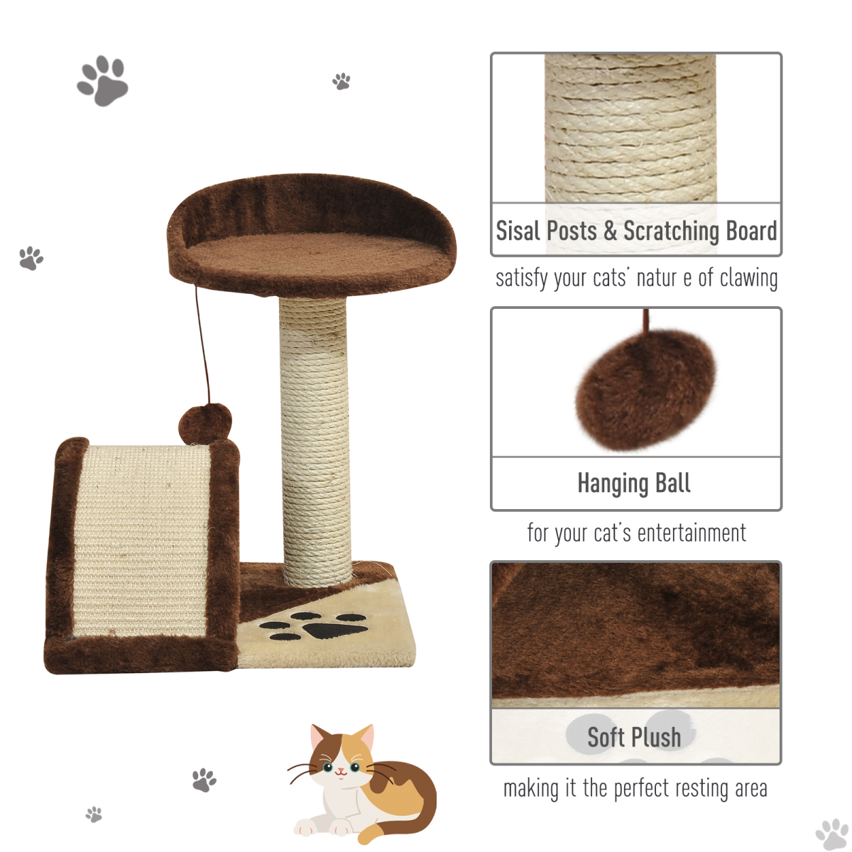 Cosy Cat Tree with Scratching Post, Sisal Ramp & Play Toy
