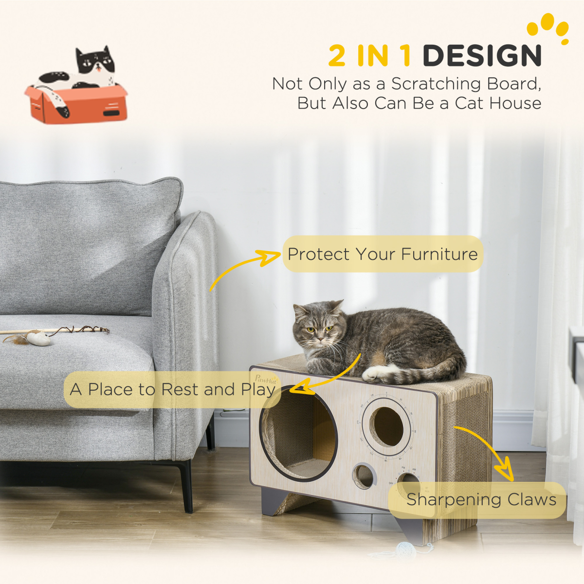 Funny Cat Scratcher Radio Bed & Scratcher