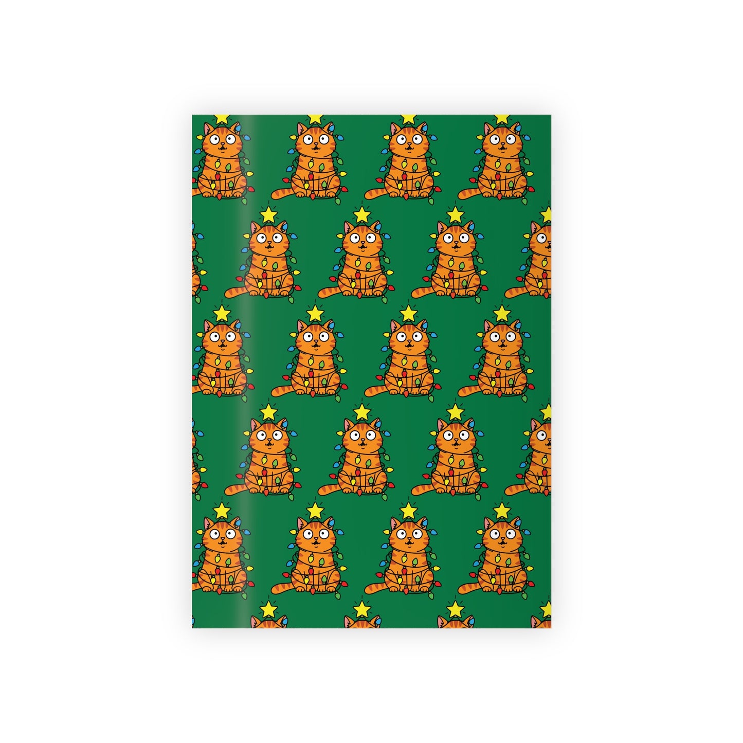 Orange Cat Tangled in Christmas Lights Wrapping Paper Roll (Green)