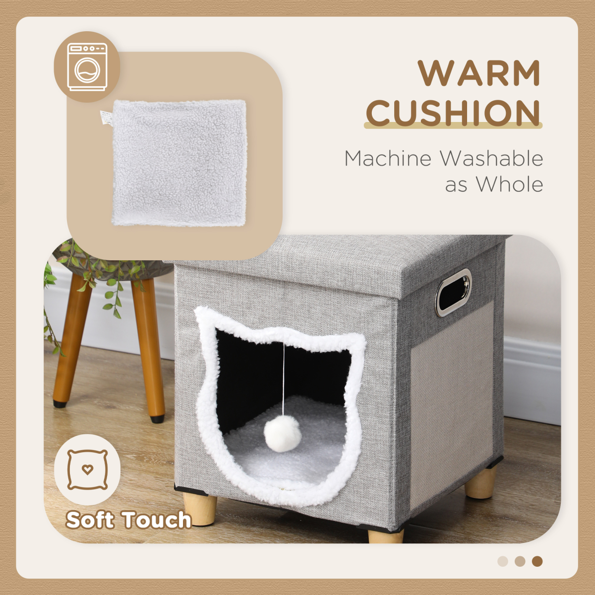 Grey Cat Ottoman Hideaway with Cushion and Scratch Pad