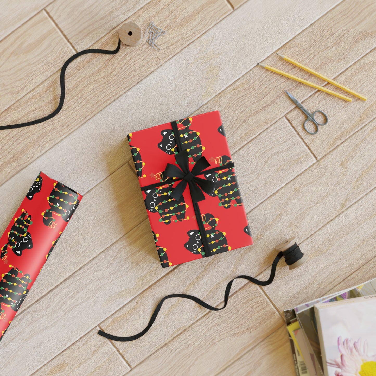 Cat Tangled in Christmas Lights Wrapping Paper Roll
