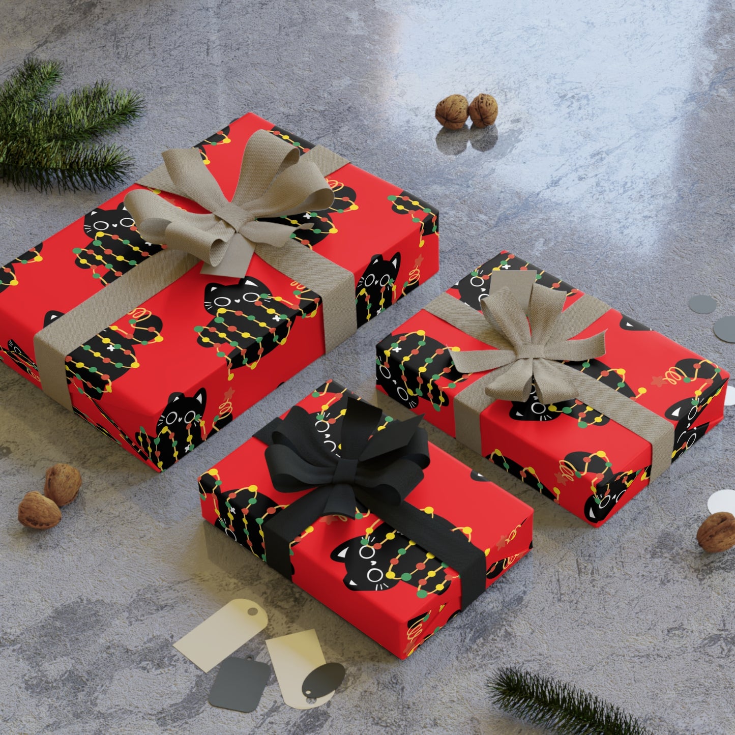 Cat Tangled in Christmas Lights Wrapping Paper Roll