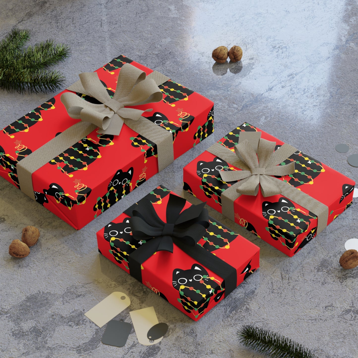 Cat Tangled in Christmas Lights Wrapping Paper Roll