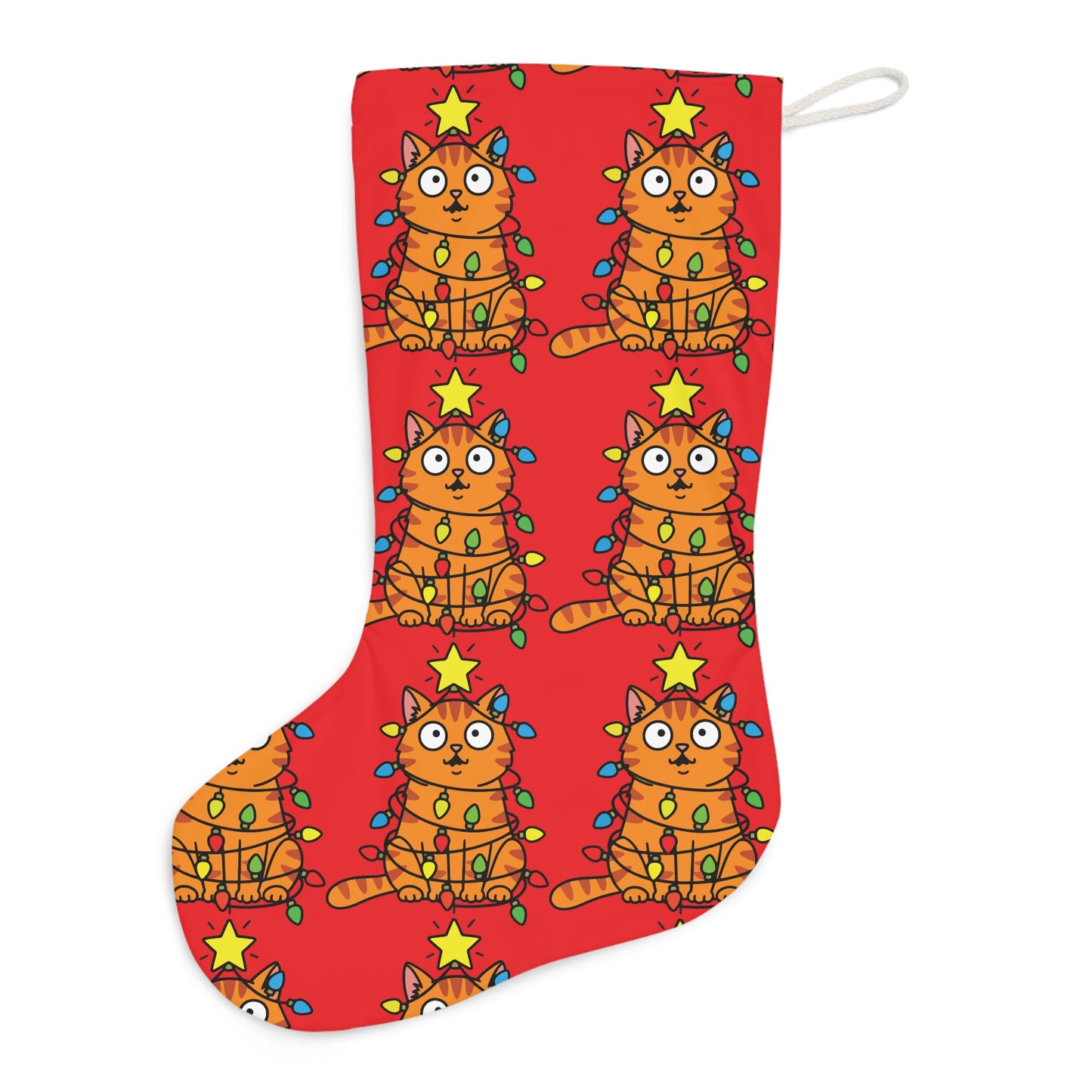 Orange Cat Christmas Stocking (Red)
