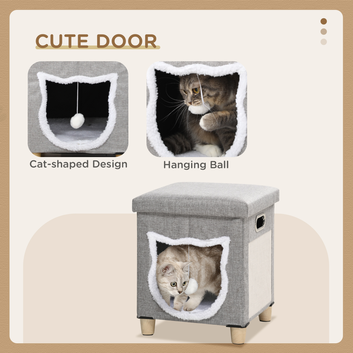 Grey Cat Ottoman Hideaway with Cushion and Scratch Pad