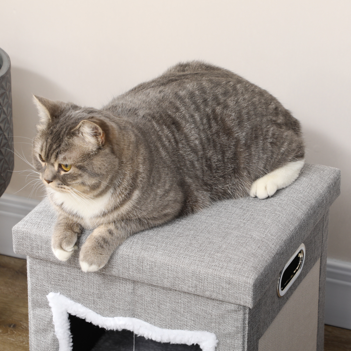 Grey Cat Ottoman Hideaway with Cushion and Scratch Pad