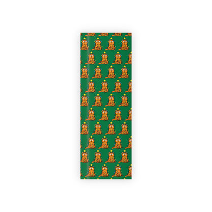 Orange Cat Tangled in Christmas Lights Wrapping Paper Roll (Green)