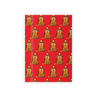 Orange Cat Tangled in Christmas Lights Wrapping Paper Roll (Red)