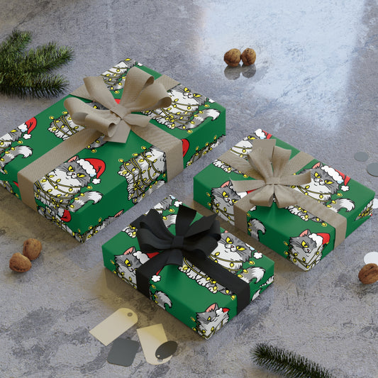 Angry Cat Green Wrapping Paper Roll