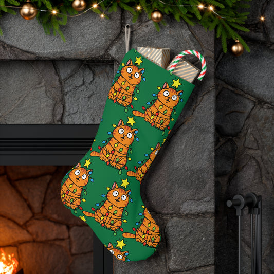 Orange Cat Christmas Stocking (Green)