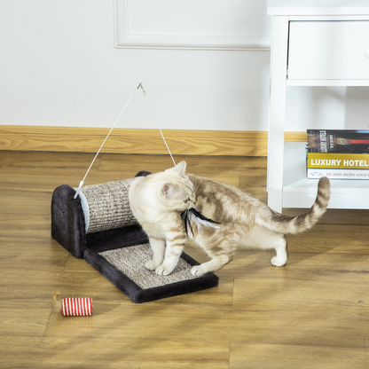 Cat Scratcher with Sisal Mat, Plush Bed & Feather Toy