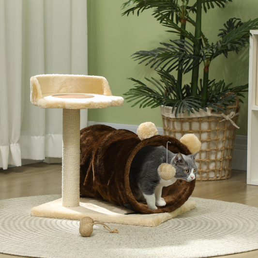 Cat Tree with Tunnel, Scratching Post & Bed