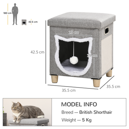 Grey Cat Ottoman Hideaway with Cushion and Scratch Pad