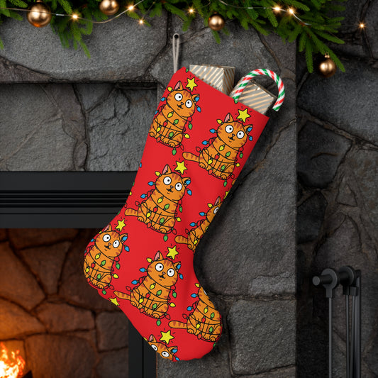 Orange Cat Christmas Stocking (Red)