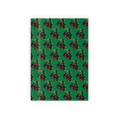 Cat Tangled in Christmas Lights Wrapping Paper Roll (Green)