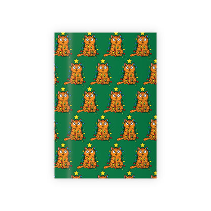Orange Cat Tangled in Christmas Lights Wrapping Paper Roll (Green)