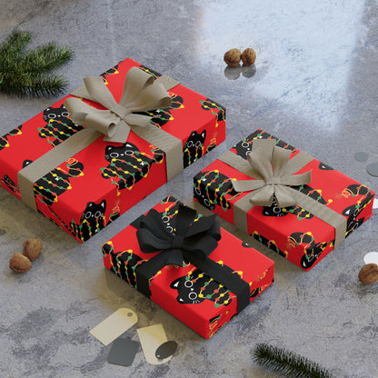 Cat Tangled in Christmas Lights Wrapping Paper Roll