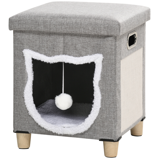 Grey Cat Ottoman Hideaway with Cushion and Scratch Pad