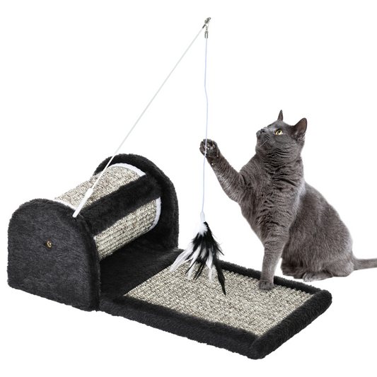 Cat Scratcher with Sisal Mat, Plush Bed & Feather Toy